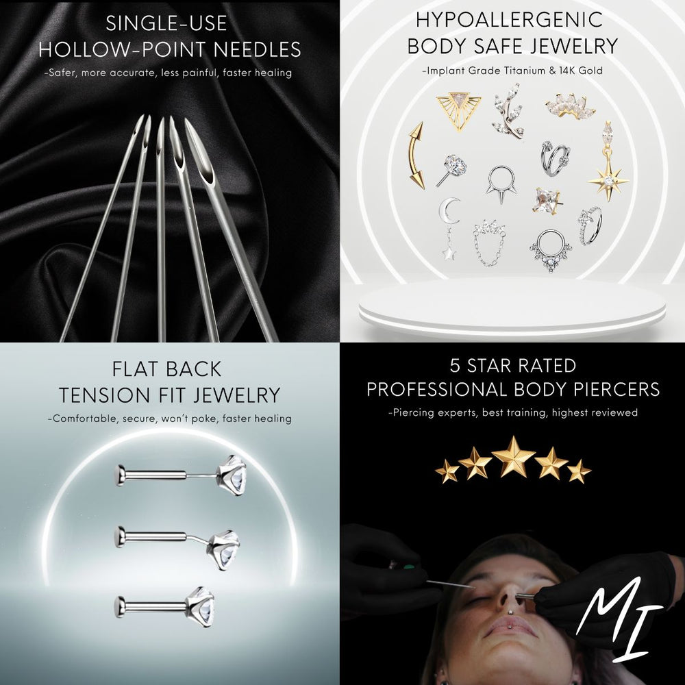 Best Piercing Studio Single Use Hollow Tip Needles Flat Back Jewelry Professional Piercers