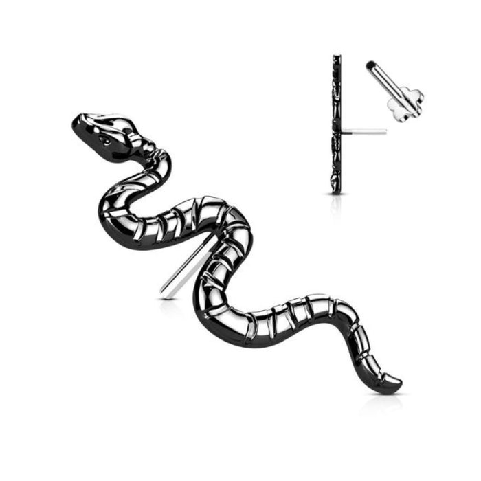 Black Titanium Threadless Push in Flat Back Snake Earring