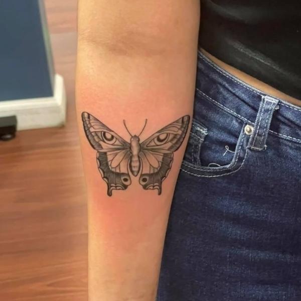 Butterfly with Eyes Tattoo Mr Inkwells Tattoo Shop LA and OCs Best Tattoo Shop