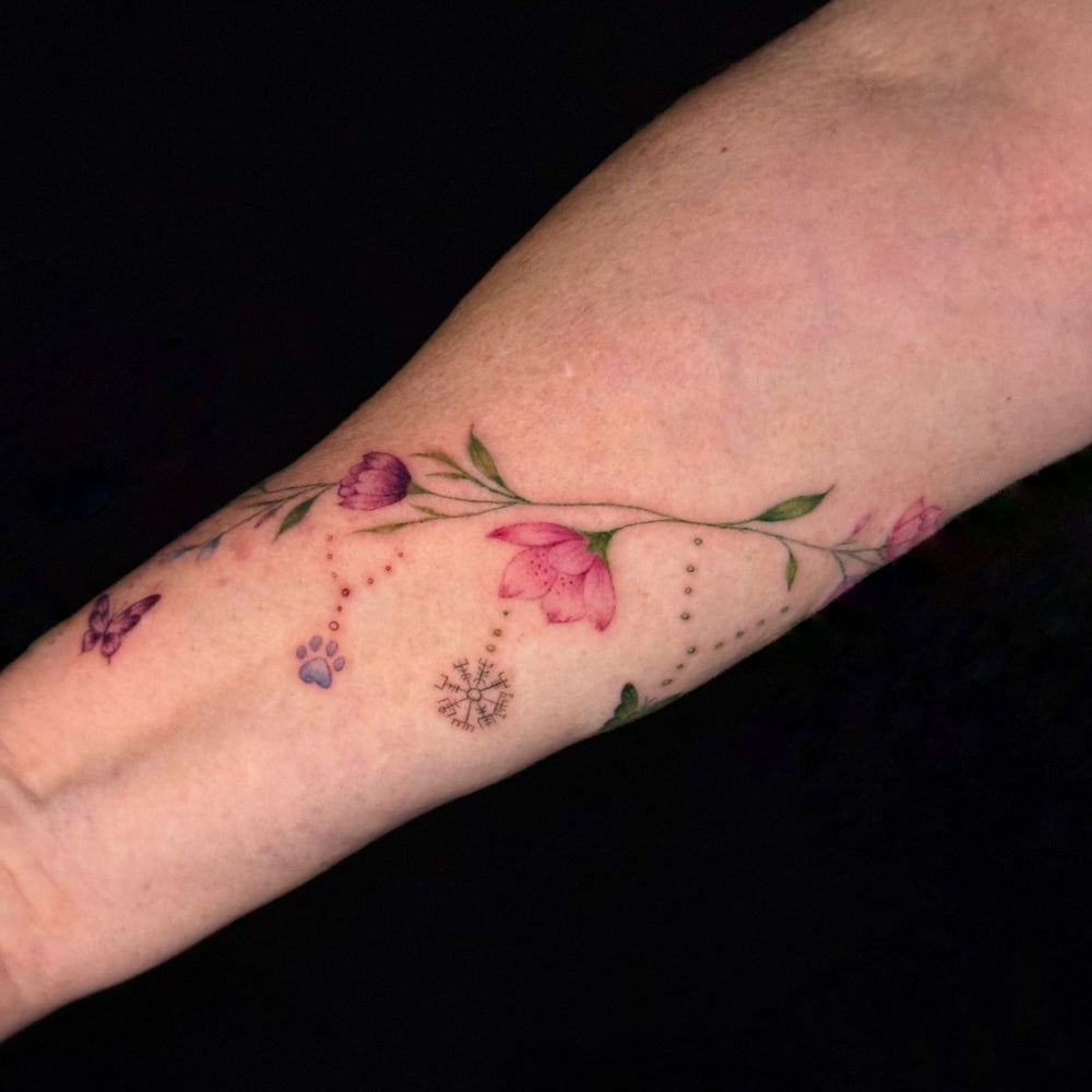 Color Fine line Flower Tattoo
