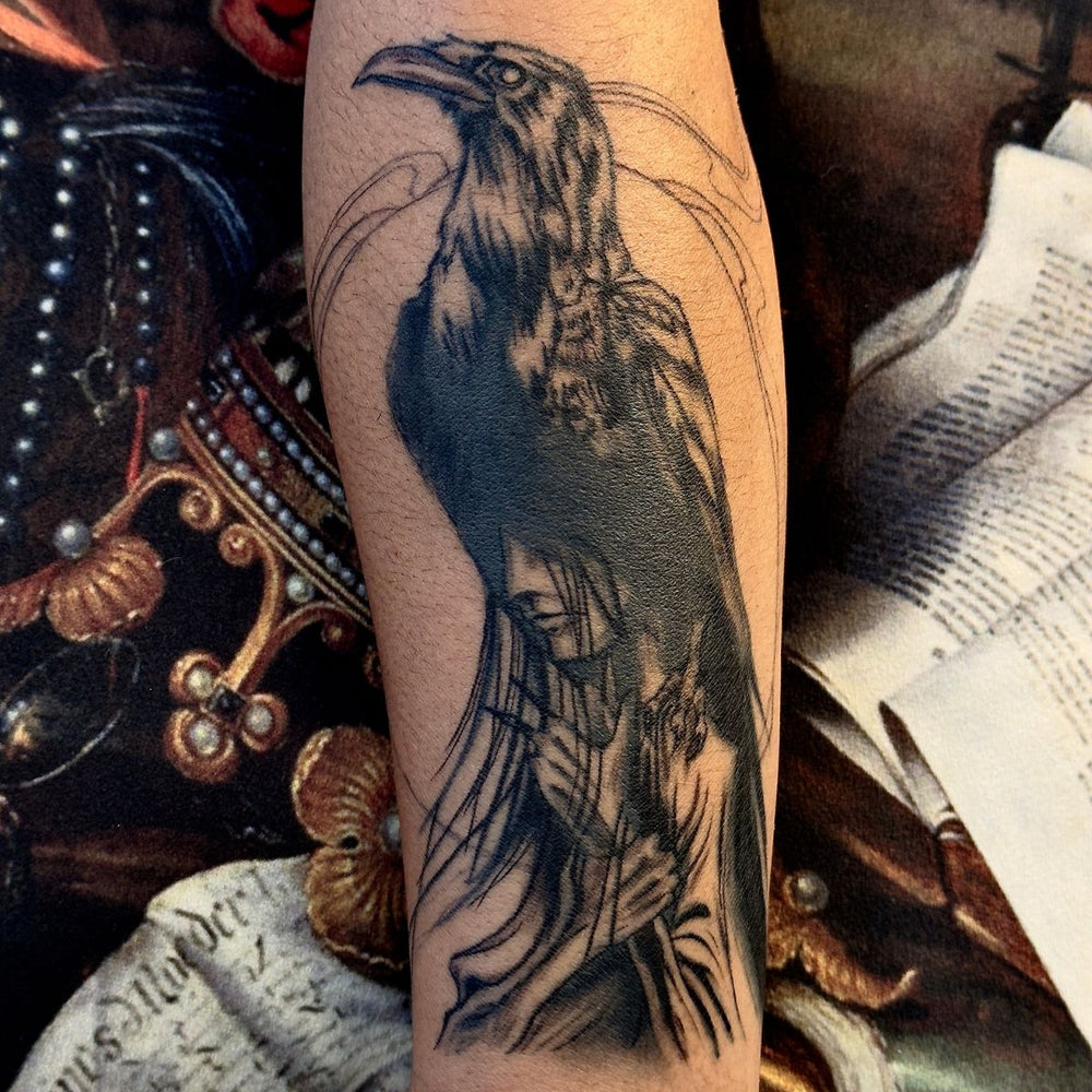 Crow Blackwork Tattoo