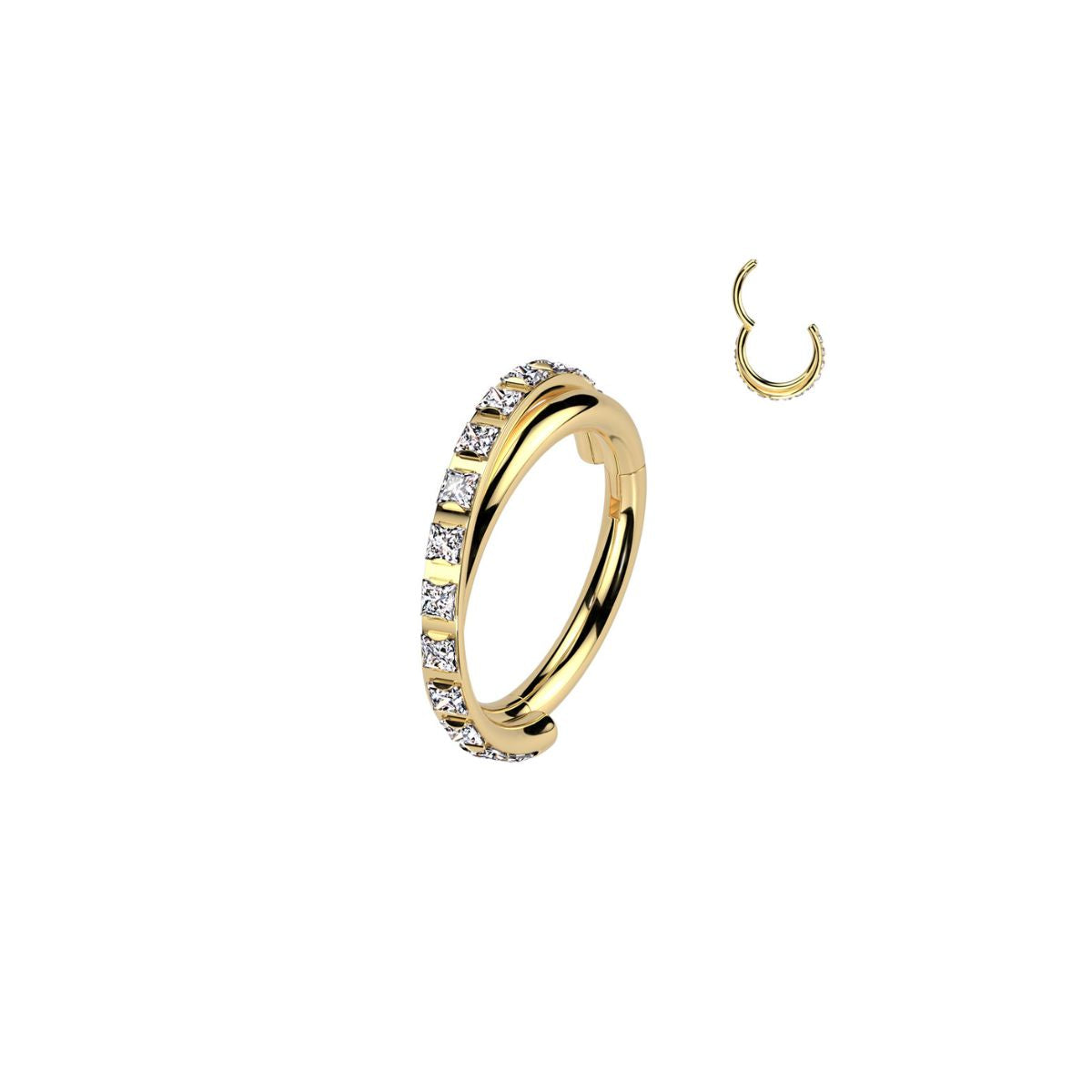 Gold Titanium CZ Channel Set Band with Solid Band Hinge Clicker