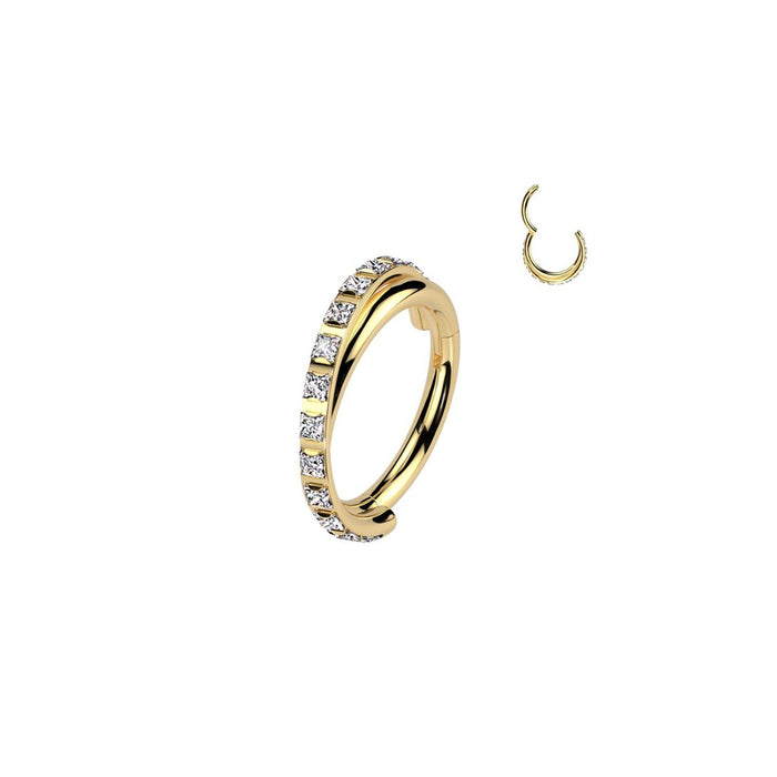 Gold Titanium CZ Channel Set Band with Solid Band Hinge Clicker