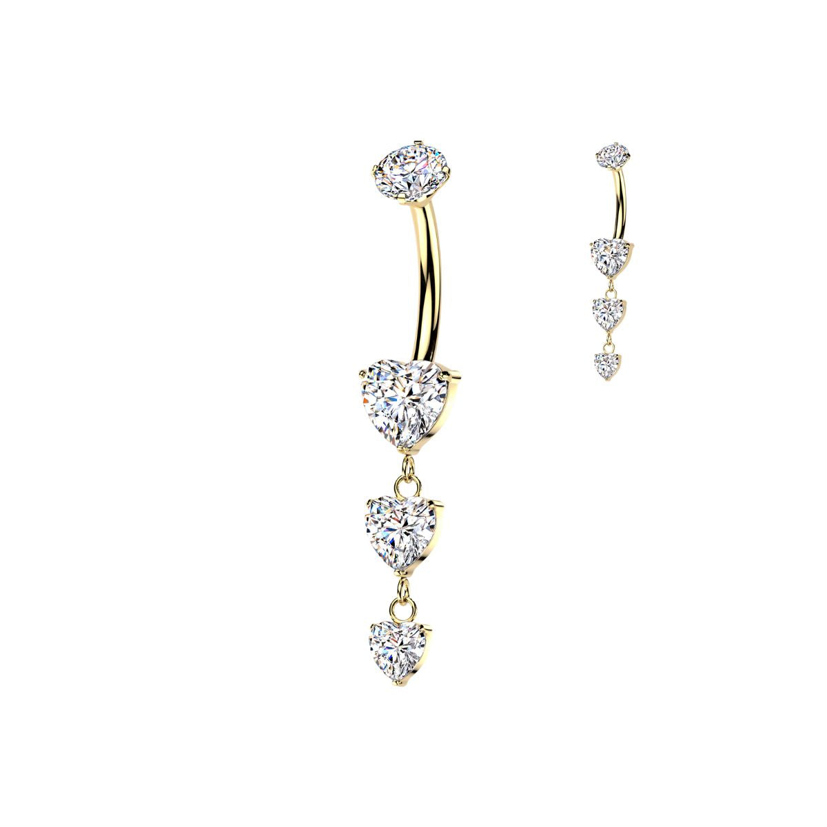 Titanium Internally Threaded Triple CZ Heart Dangle Navel Barbell