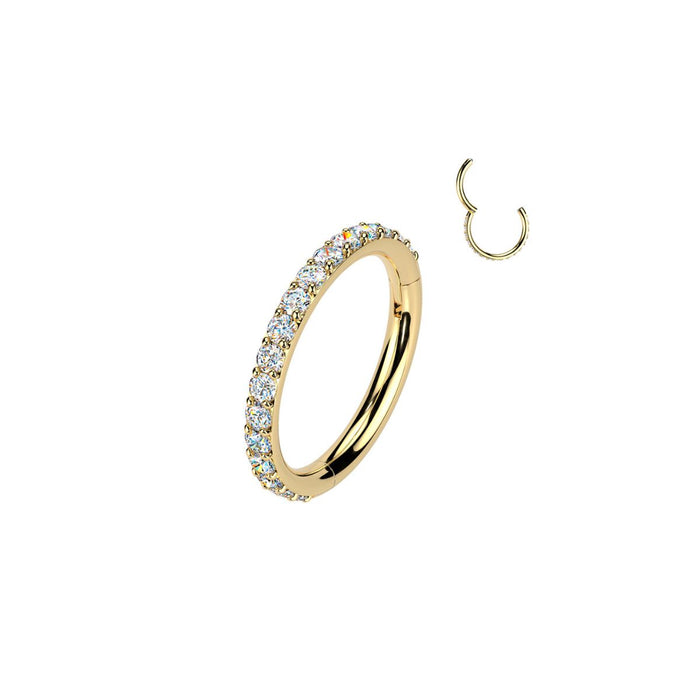 Gold Titanium Side Facing Moissanite Lined Hinge Hoop