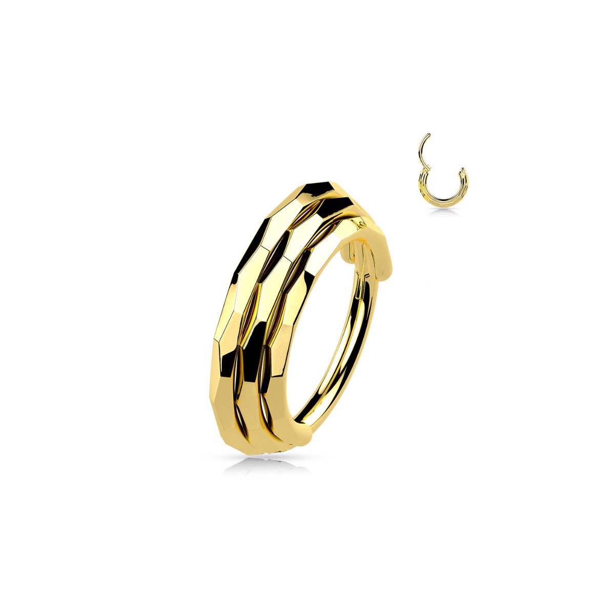 Gold Titanium Triple Stacked Diamond Cut Hinge Clicker