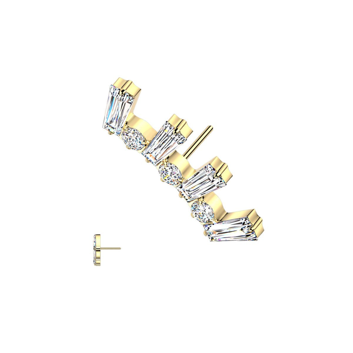 Titanium Threadless Push In Baguette and Prong CZ Fan Earring