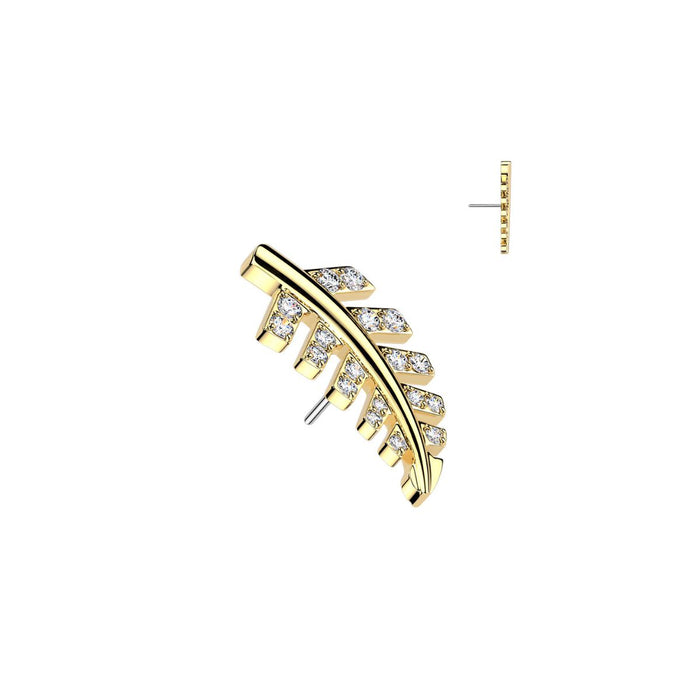 Titanium Threadless Push in CZ Palm Frond Flat Back Earring