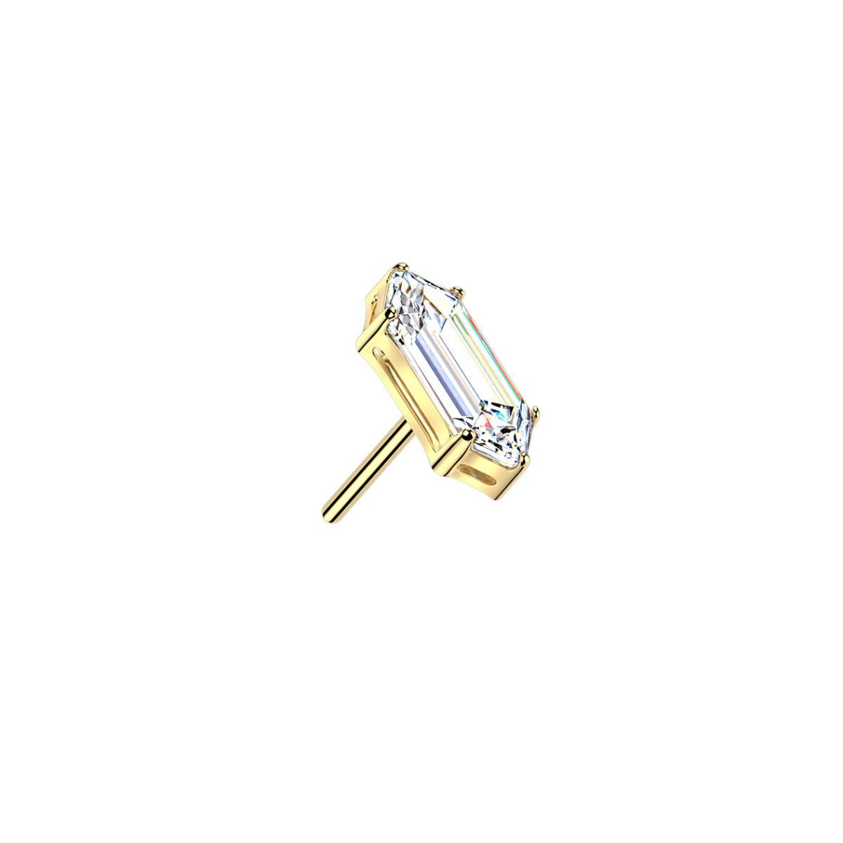 Titanium Threadless Push In Emerald Cut CZ Earring