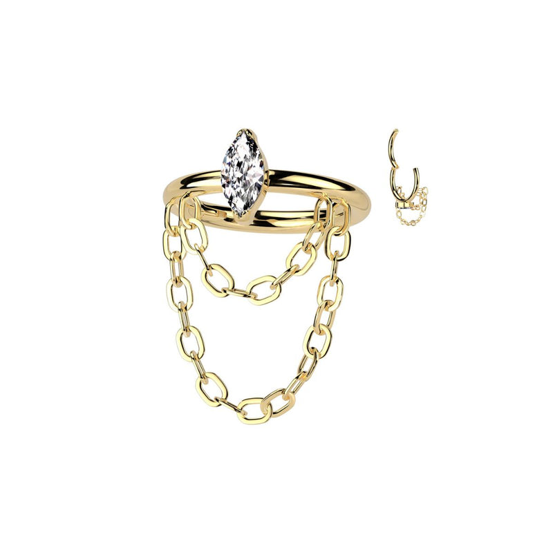 Titanium Cartilage Piercing Hoop with Chains and CZ Marquis Earring