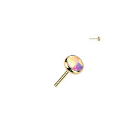 Gold Titanium Threadless Push in 3mm Pink Iridescent Stone Flat Back Earring