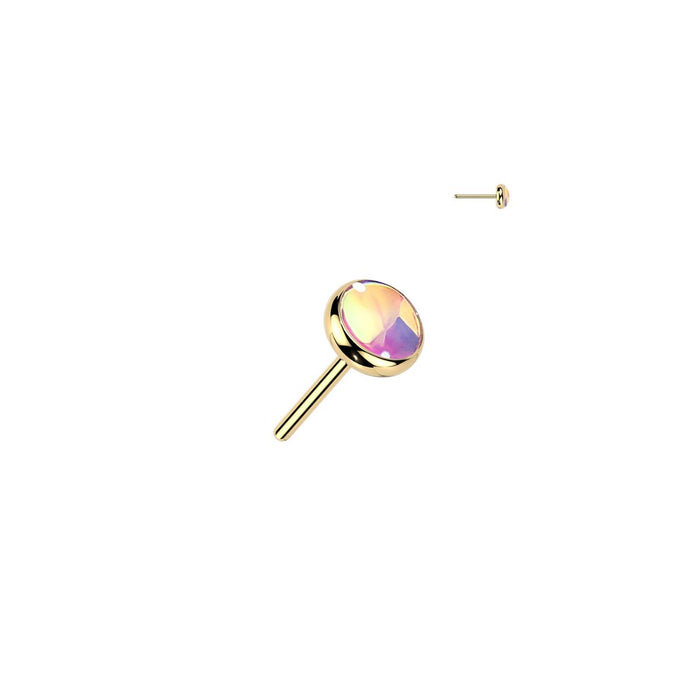 Titanium Threadless Push in 3mm Pink Iridescent Stone Flat Back Earring