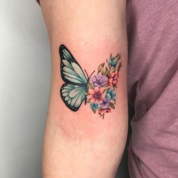 Half Butterfly Half Flowers Wing Tattoo Mr Inkwells Tattoo Shop LA and OCs Best Tattoo Shop