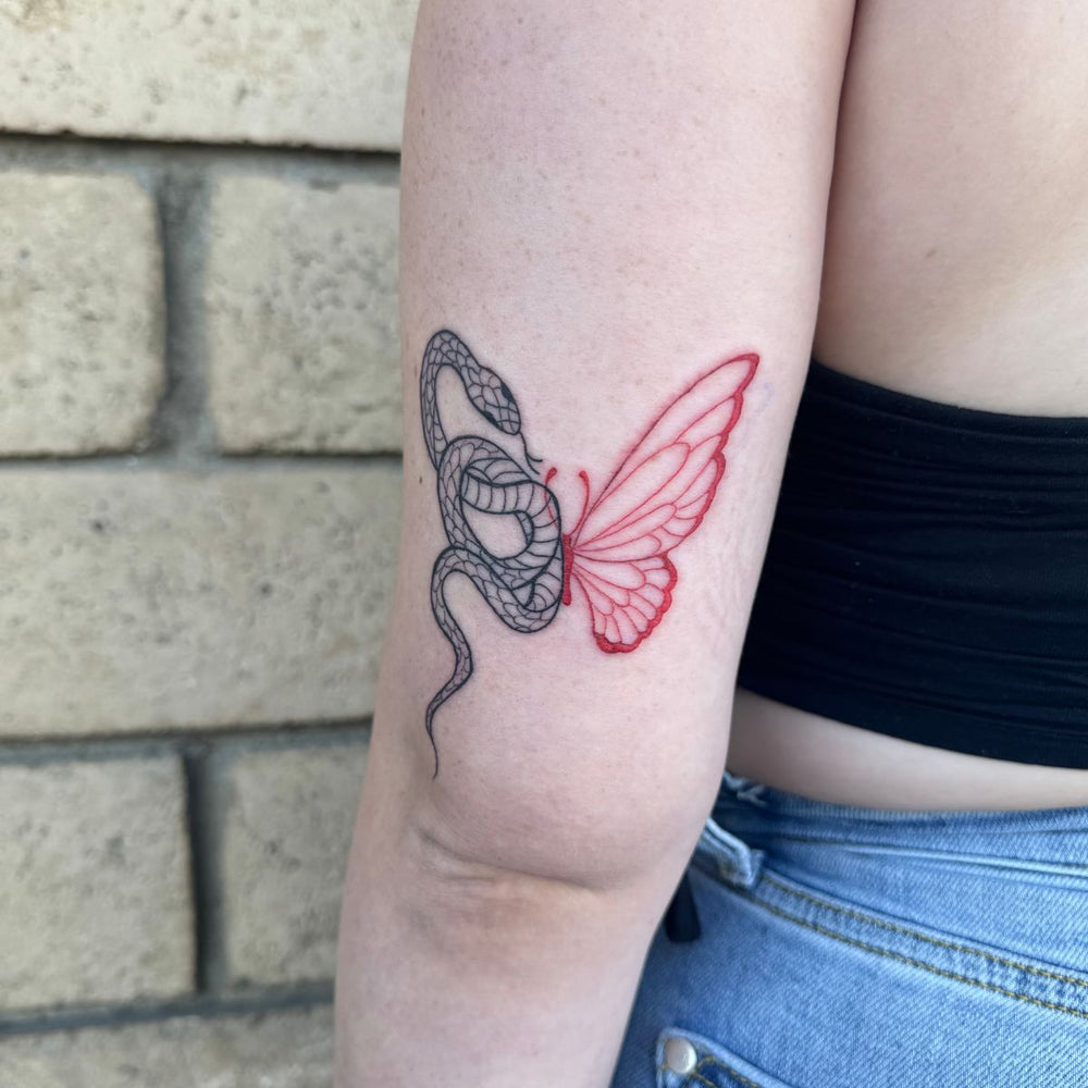 Half Butterfly Half Snake Tattoo Black and Red