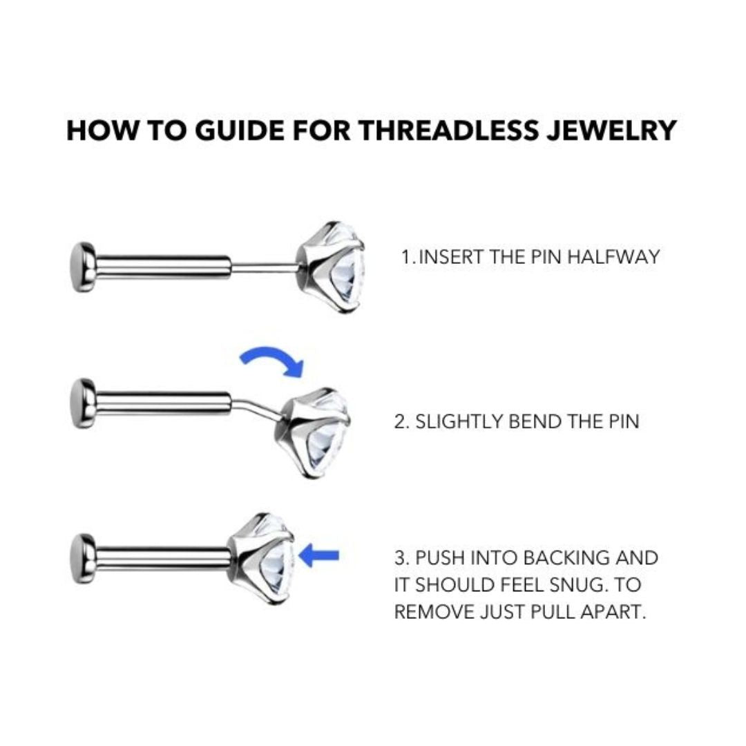 Titanium Threadless Push in Flat Back CZ Crystal Earring