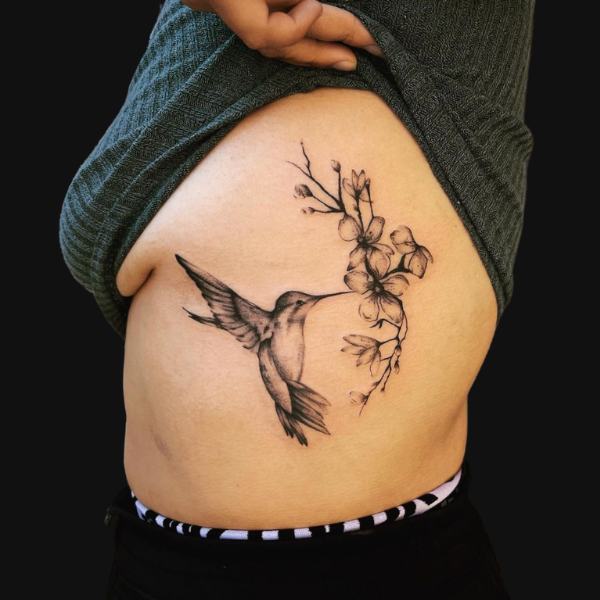 Humming Bird and Flower Tattoo