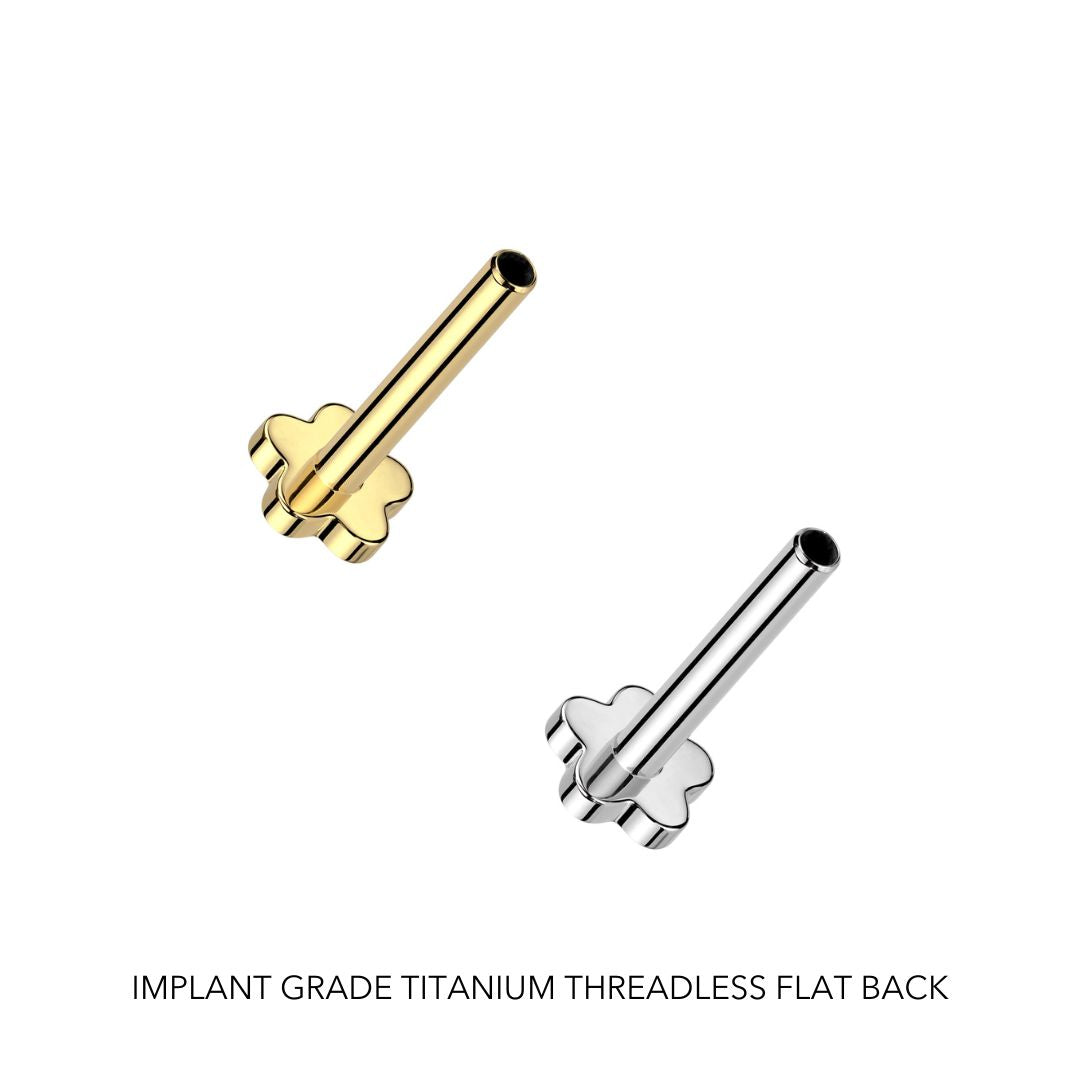 Classic 14K Gold Threadless CZ Prong Earring with Titanium Flat Back Earring
