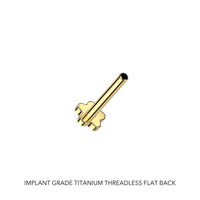 14K Gold Threadless Weed Leaf 420 Earring with Titanium Flat Back Earring