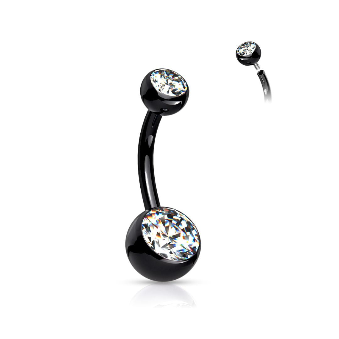 Multi Color Titanium Internally Threaded Double Jewel Belly Button Ring