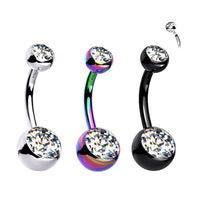 Titanium PVD Plated Double Jewel Belly Button Ring