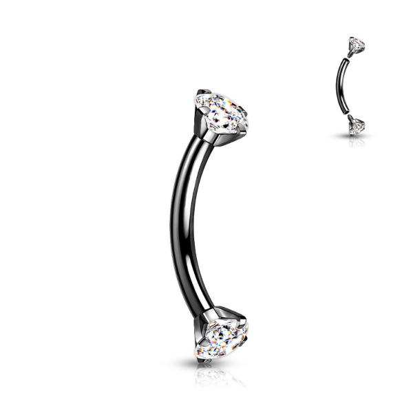 Titanium PVD Plated Curved Barbell with CZ Ends