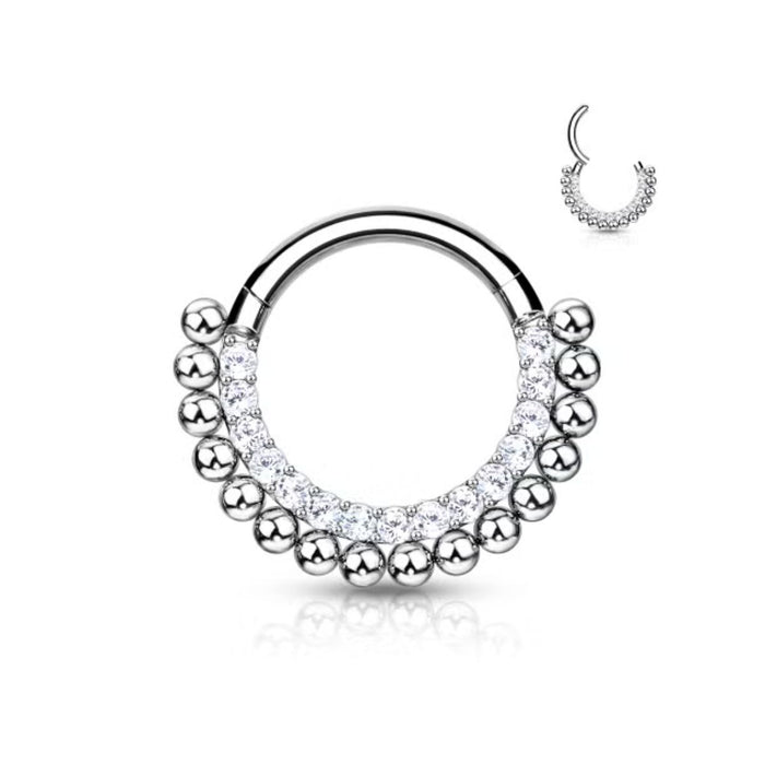 Titanium Front Facing Beaded and CZ Hinge Ring