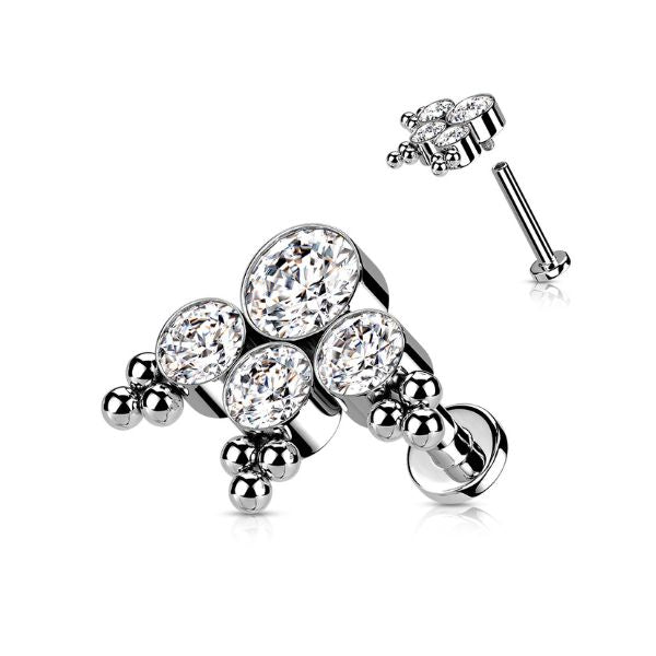 Titanium Internally Threaded CZ and Opal Bezel Beaded Cluster with Titanium Backing