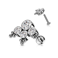 Titanium Internally Threaded CZ and Opal Bezel Beaded Cluster with Titanium Backing