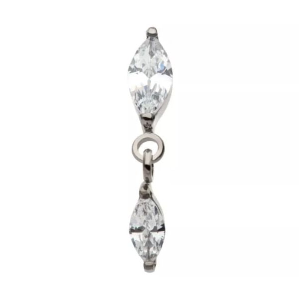 Titanium Internally Threaded CZ Oval Dangle Earring with Titanium Flat Backing