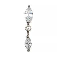 Titanium Internally Threaded CZ Oval Dangle Earring with Titanium Flat Backing