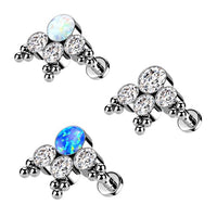 Titanium Internally Threaded CZ and Opal Bezel Beaded Cluster Earring with Titanium Flat Backing