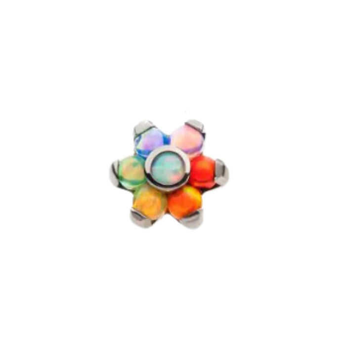 Titanium 16G Internally Threaded Rainbow Opal Flower Earring