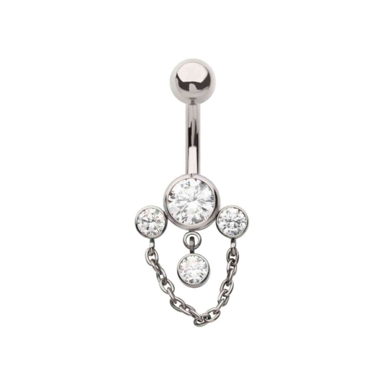 Titanium Internally Threaded CZ Bezel and Chain Dangle Curved Navel Barbell