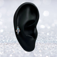 Titanium Internally Threaded Flat Back CZ Bezel and Beaded Ball Cluster Earring