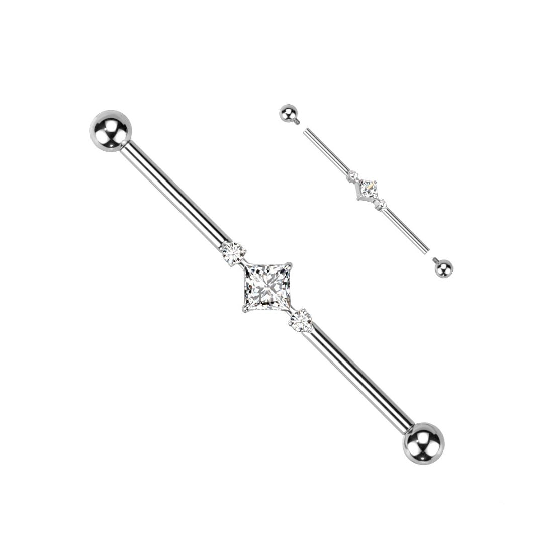 Titanium Internally Threaded Industrial Barbell with CZ Square