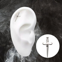 Titanium Threadless Push In Flat Back Dagger with Skull Earring