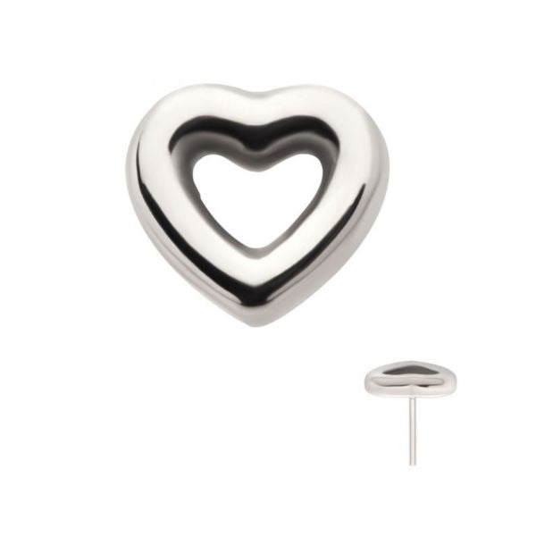 Titanium Threadless Hollow Puff Heart Earring Top with Titanium Flat Backing