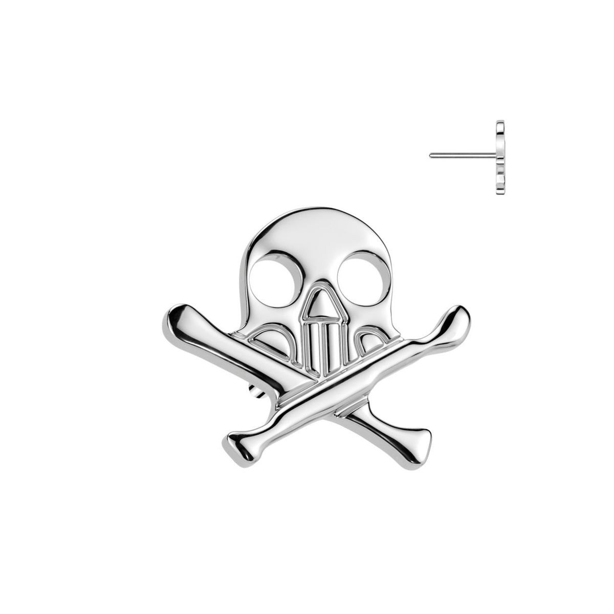 Titanium Threadless Push in Skull and Crossbones Flat Back Earring