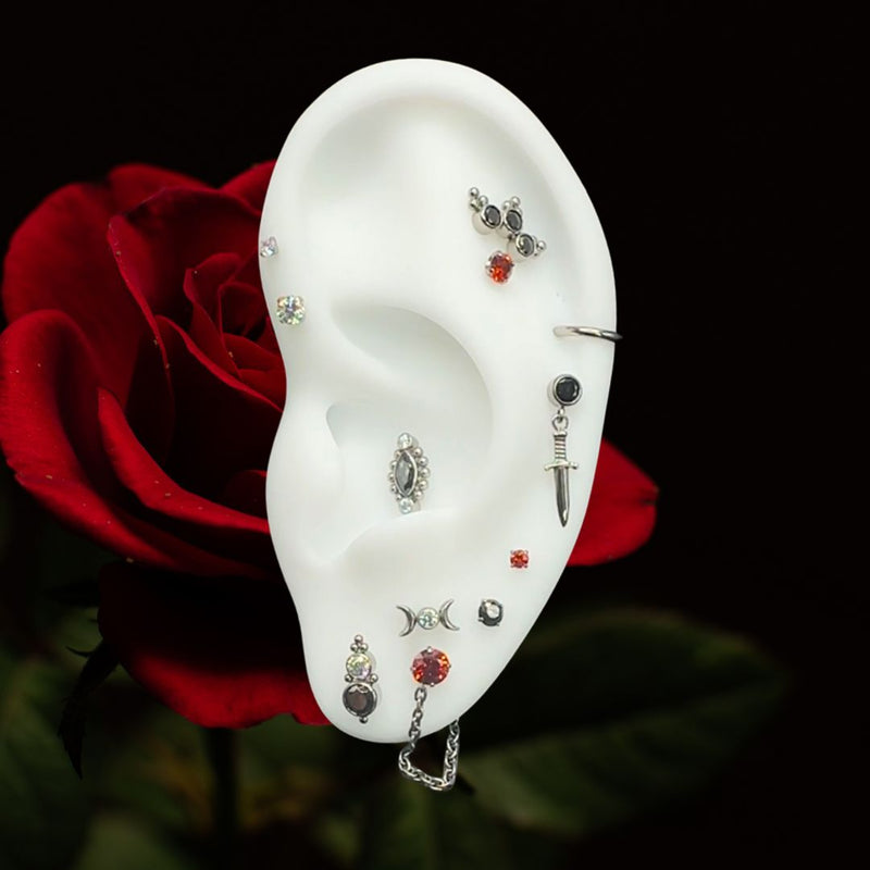 Titanium Threadless Red CZ Prong Flat Back Earring
