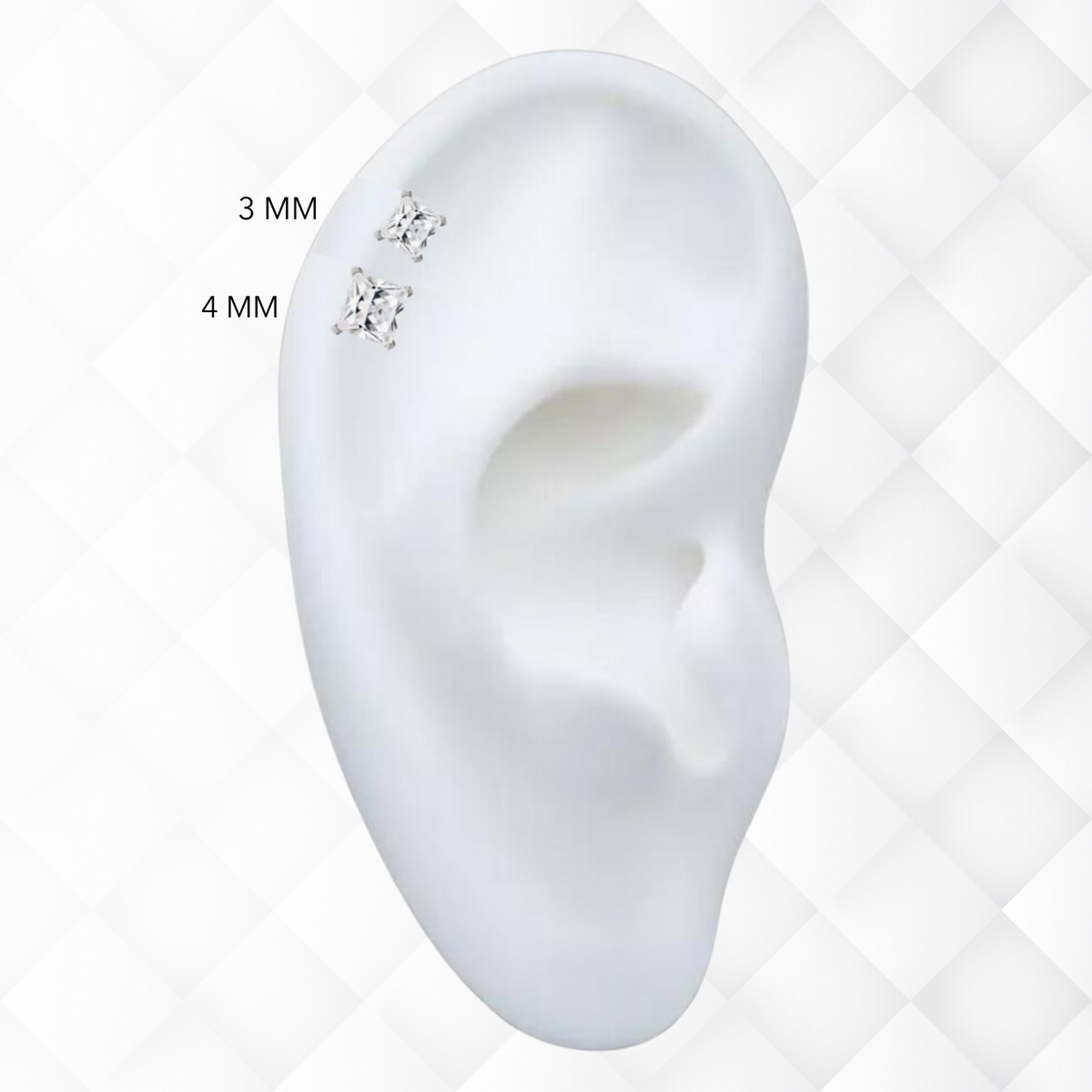 Titanium Threadless Push In Square CZ Flat Back Earring