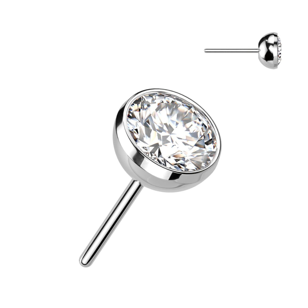 Titanium Threadless CZ Bezel Flat Back Earring