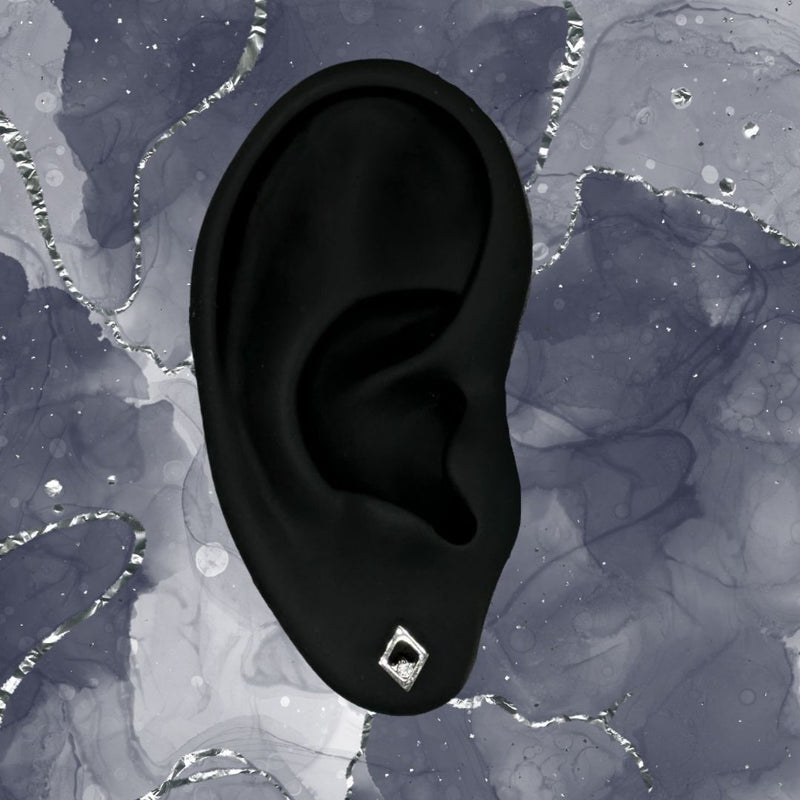 Titanium Threadless Diamond Shape with CZ Flat Back Earring