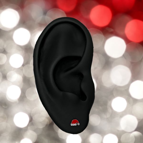 Titanium Threadless CZ Santa Hat Xmas Earring Top with Titanium Flat Backing