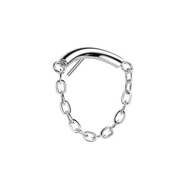 Titanium Threadless Curved Bar and Chain Earring Top with Titanium Flat Backing