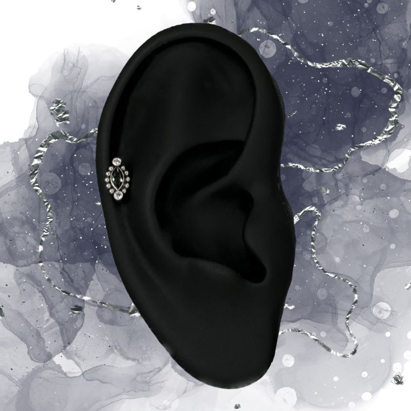 Titanium Threadless Beaded Black CZ Marquis Flat Back Earring