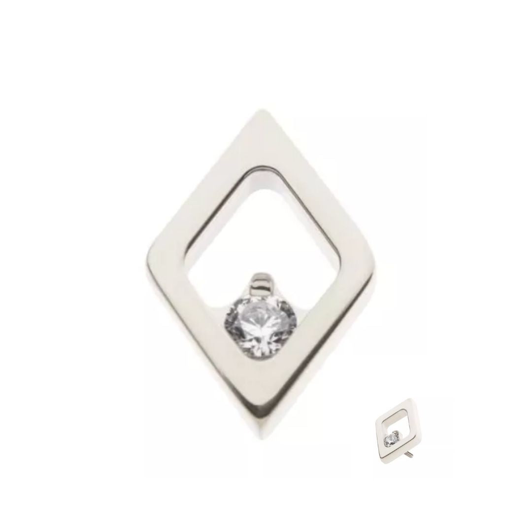 Titanium Threadless Diamond Shape with CZ Flat Back Earring