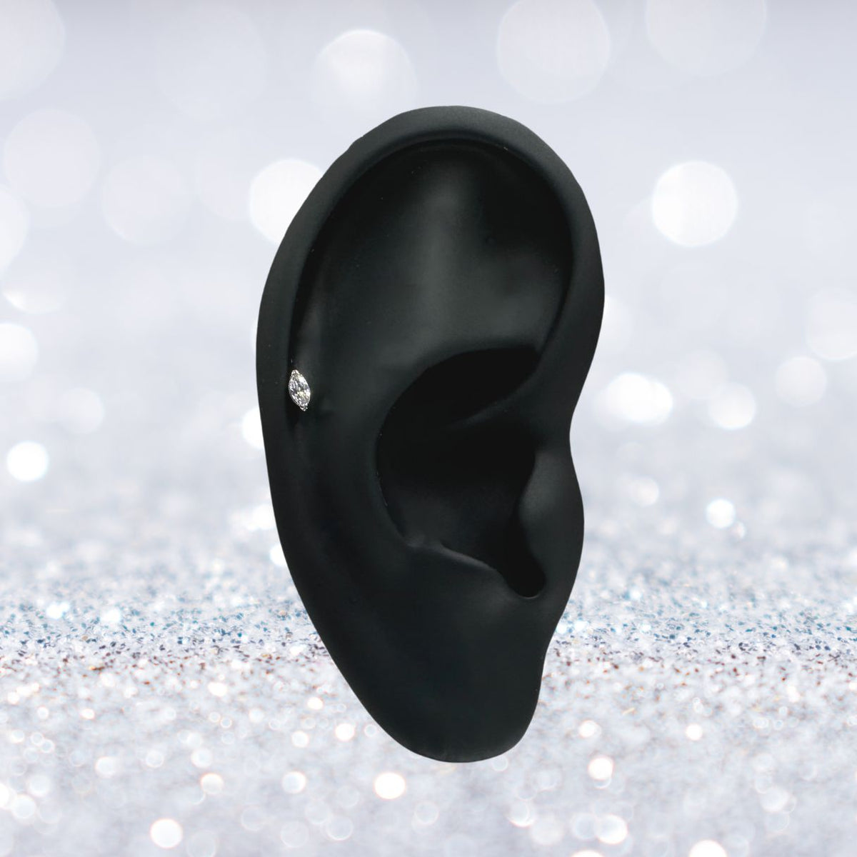 Titanium Threadless CZ Oval Marquis Flat Back Earring