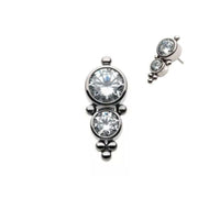 Titanium Threadless Flat Back Double CZ Bezel Ball Cluster Earring