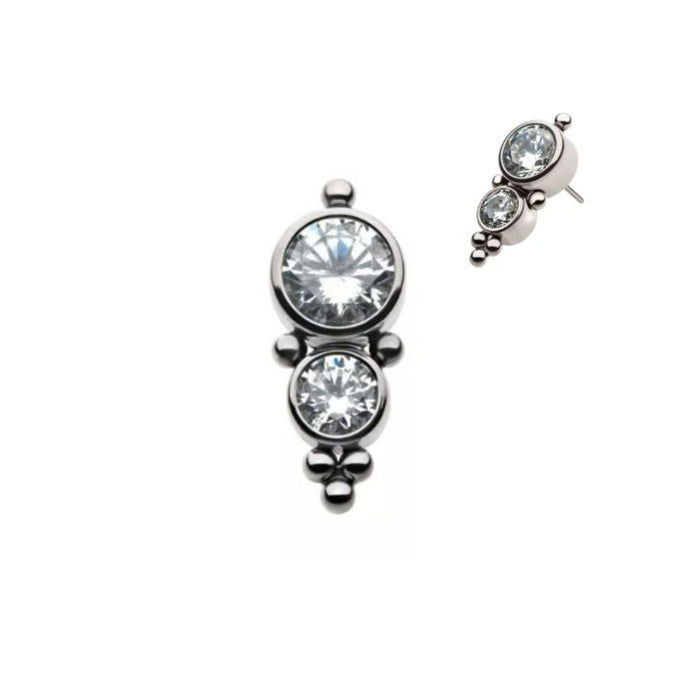 Titanium Threadless Flat Back Double CZ Bezel Ball Cluster Earring