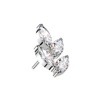 Titanium Threadless Push In Flat Back CZ Leaf Earring